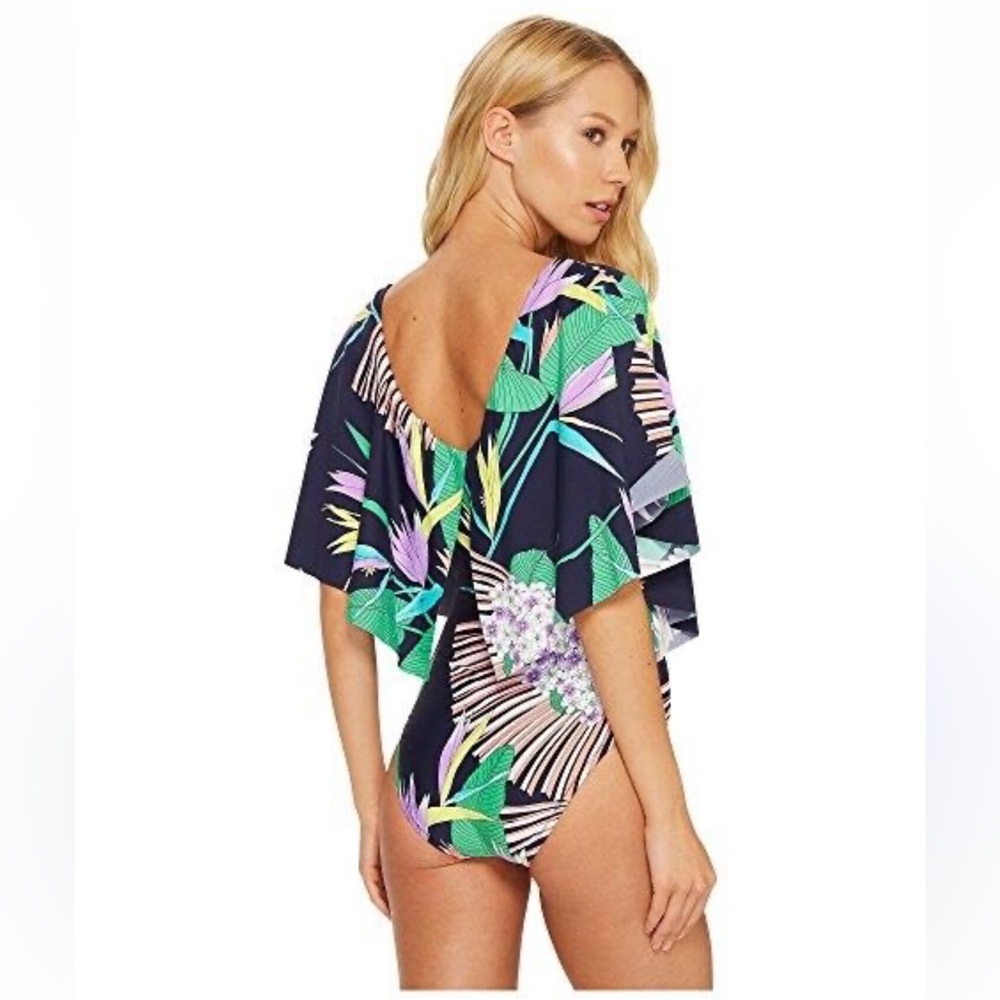 TRINA TURK "MIDNIGHT PARADISE" FLUTTER SLEEVE ONE-PIECE BATHING SUIT SIZE 8
